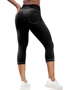 Capri Leggings for Women, High Waisted Yoga Pants with Back Pockets Crop Work... - Picture 1 of 6
