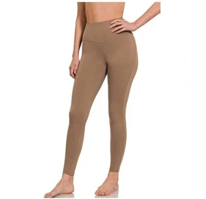 Mujer Zenana Talla Grande Cintura Ancha Largo Completo Leggings Marrón 1X - Imagen 1 de 8