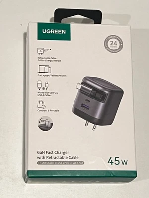 UGREEN Nexode 45W Gan Fast Charger w/ Retractable Cable X604 - Black - Image 1 of 2