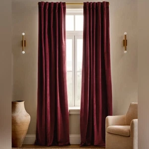 Neu mit Etikett Quitten Set 2 Baumwollsamt Vorhang Bordeaux 48 x 84 Lichtfilter rot - Bild 1 von 4