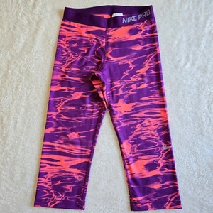 Nike Pro Women's Large Dri-Fit Legging Purple Orange Capri Activewear Pants - Picture 1 of 19