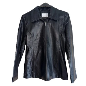 Cappotto Worthington vera pelle di agnello nero giacca donna taglia S full zip - Foto 1 di 10