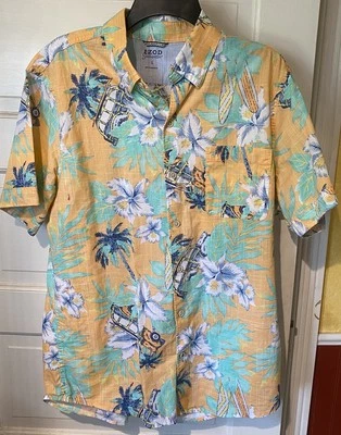 Izod Saltwater Hawaiian Shirt Mens L Surf Car Floral Aloha Beach Island Vibes - Image 1 of 4