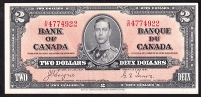 Canada 1937 $2 Two Dollar Banknote Coyne - Towers D/R 4774922 - Image 1 of 2