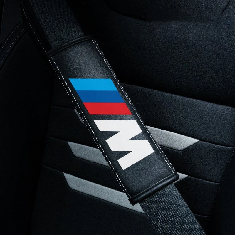 2PCS Black Leather Car Seat Belt Covers Shoulder Pad Trim Protector for BMW M - Image 1 of 1