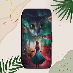 FUNDA BILLETERA ABATIBLE GATO GÓTICO PAÍS DE LAS MARAVILLAS ANIME NIÑA PARA IPHONE SAMSUNG PÍXEL - Imagen 1 de 3