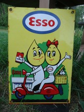 OLD VINTAGE 1950S ESSO 2STROKE MOTOR OIL GASOLINE PORCELAIN ENAMEL GAS PUMP SIGN