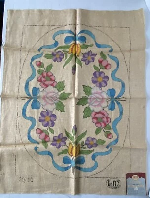 Vintage Dritz Rug Pattern “Bow Knot” Burlap Colorful Floral Ribbon 30” X 40” NWT - Image 1 of 4