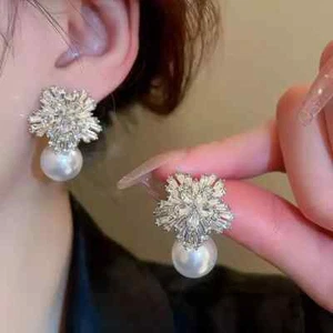 2.00Ct Round Cut Nature Pearl Cluster Women's Stud Earring 14K White Gold Plated - Picture 1 of 9
