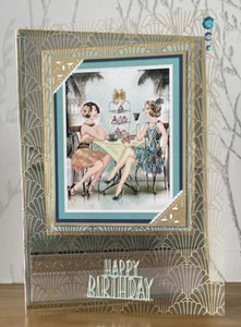 Tarjeta de cumpleaños hecha a mano de 7"x5" con temática frontal de acetato para damas que almuerzan - Imagen 1 de 4