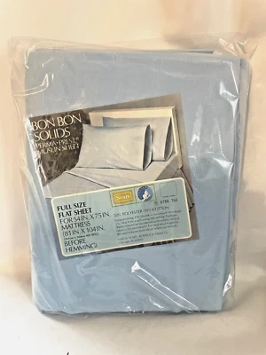 Sábana bajera completa plana vintage Sears Bon Bon de muselina Perma Prest nueva azul Foto 1 de 3