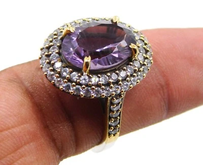 925 Sterling Silver Created Multi Cut Stone Two Tone Handmade Ring M-498 - Image 1 of 4