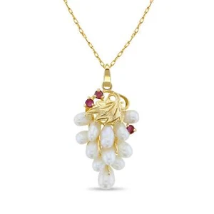 Pearl Grape Cluster Necklace with Ruby Accents - Picture 1 of 3