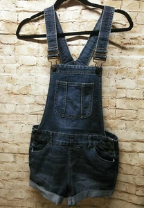Blue Spice Junior Blue Cotton Denim Cuffed Short Overalls Size 5 Girls - Picture 1 of 9