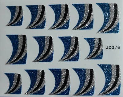 DRESS YOUR NAILS FRENCH TIPNAIL STICKERS Nagelaufkleber französische Spitzen silber schwarz + blau glitzernd - zum Selbermachen - JC-076 - UK