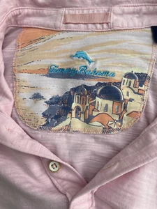 Tommy Bahama Polo Shirt Mens Medium Pink 1/4 Button Short Sleeve Pima Cotton - Picture 1 of 5