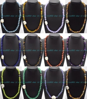 Natural Pretty 10mm Multicolor Gemstone White Keshi Baroque Pearl Necklace 18" - Image 1 of 4