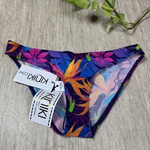 Pantalones de bikini KINIKI bronceados con estampado floral trajes de baño nuevos con etiquetas talla 8 azul púrpura - Imagen 1 de 7