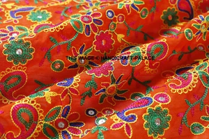 BY THE YARD SILK DUPIONI EMBROIDERED FABRIC BTY DRESS DRAPE BLOUSE SHIRT KIMONO - Picture 1 of 3