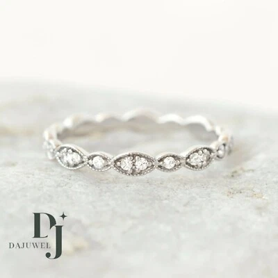 Moissanite Full Eternity Wedding Band Solid 14K White Gold 1 CT Round Cut F/VVS1 - Image 1 of 4