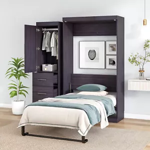 Twin Size Murphy Bed with Wardrobe and Drawers, Storage Bed, can be Folded into - Picture 1 of 12