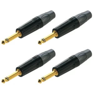 (4 Pack) 1/4'' Male Mono Phone Plug for Guitar Cable - Black with Gold Pin - Picture 1 of 1