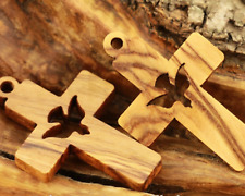 Wood Olive Cross Pendant Necklace Holy Land Bethlehem Jerusalem Made Crucifix