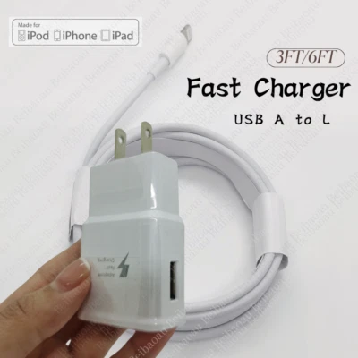 Fast Charger USB Adapter Cable For Apple iPhone 14/13/12/11/8/7/6/5/SE/XS Max/XR - Image 1 of 4
