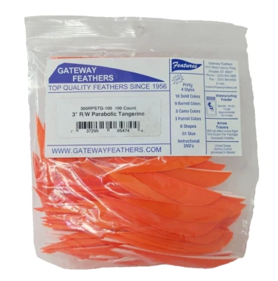 100 Pack Gateway Feathers 3" Right Wing: Parabolic Tangerine Orange 300RPSTG-100 - Image 1 of 3