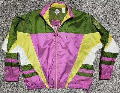 Jaqueta corta-vento vintage Y2K Nike International zíper completo-Wmn L-rosa verde ouro - Imagem 1 de 4