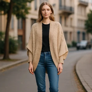 Robbie Bee Women Crochet Cut Out Cover-up Top Only Beige Size 24W - Picture 1 of 8