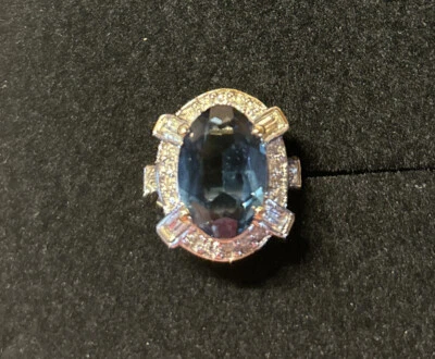 Anillo llamativo vintage chapado en oro 18K HGE azul cóctel damas talla 7 nuevo de Lote Antiguo Foto 1 de 4