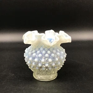 VTG Fenton Ruffled Edge Hobnail Clear White/Blue Small Vase - Picture 1 of 10