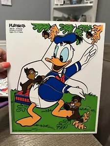 Vintage Playskool Disney Donald Duck Chip and Dale 9 Piece Children Wood Puzzle - Picture 1 of 3