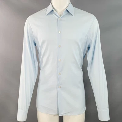 PRADA Size M Light Blue Cotton Blend Spread Collar Long Sleeve Shirt - Image 1 of 4