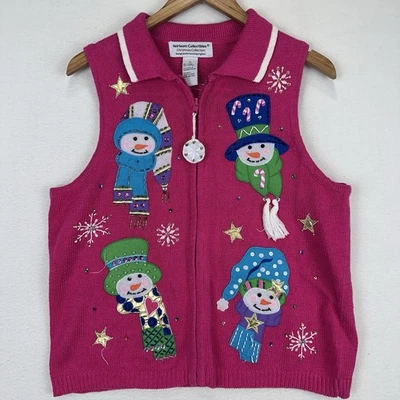 Chaleco Suéter Vintage Reliquia Coleccionables Navidad Muñeco de Nieve Tejido Rosa Mediano Foto 1 de 4