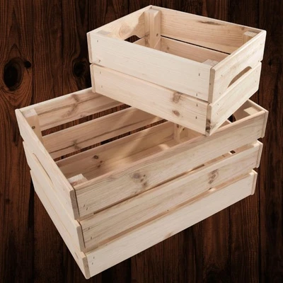 Wooden Crates Storage Boxes /2 Sizes/ Plain Unpainted Pinewood To Decorate Craft - Image 1 of 4