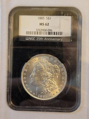 1885-P  MORGAN SILVER DOLLAR NGC MS62 25th anniversary Slab with Holy Grail Case - Image 1 of 2