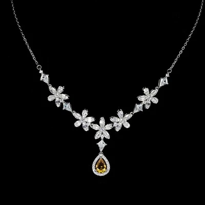 Collar de plata de ley 925 pera citrino 7x5 mm piedras preciosas naturales joyería 17,5 pulgadas Foto 1 de 4