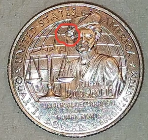 2023-D Eleanor Roosevelt Quarter Error "Die Chip on Hat" - Bild 1 von 3