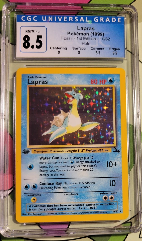 Lapras Holo Foil Vintage 1st Edition 10/62 Fossil CGC 8.5 Worldwide Shipping - Image 1 of 1