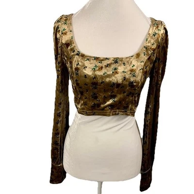 Cider Floral Velvet Crop Top Long Sleeve Square Neck Party Blouse Size S Boho - Image 1 of 4