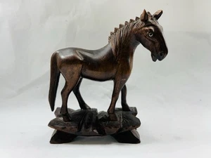 Antique chinese hand carved wooden horse with glass eyes-105/80 mm - Picture 1 of 8