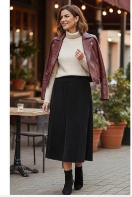 Zac & Rachel Black Corduroy A-Line Midi Skirt Preppy Workwear Country Size 14 - Image 1 of 4