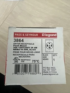 Pass & Seymour 30A Dryer Outlet Receptacle 125/250v 3P 4W NEMA 14-30R AL/CU - Picture 1 of 4