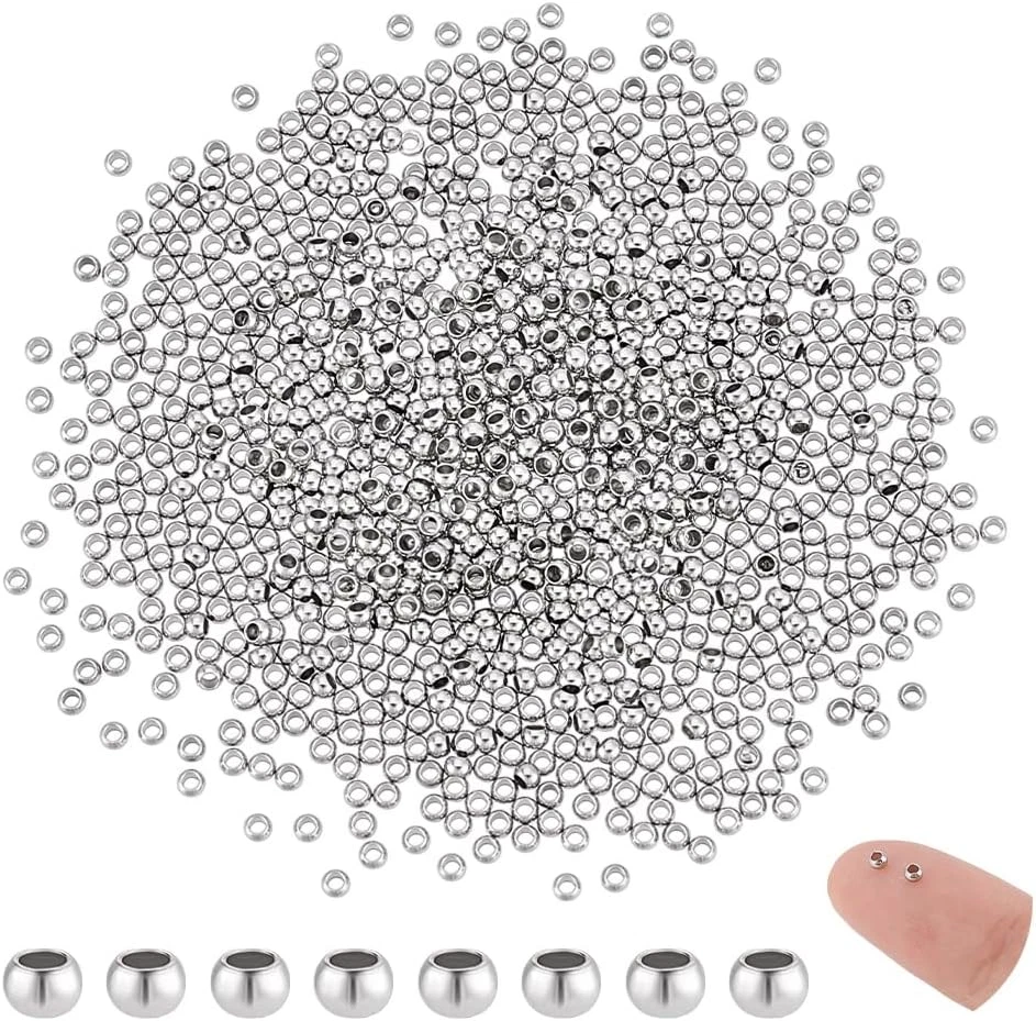 1000pcs Stainless Steel Beads 2mm Tiny Round Spacer Beads Rondelle Beads Meta... - Image 1 of 4