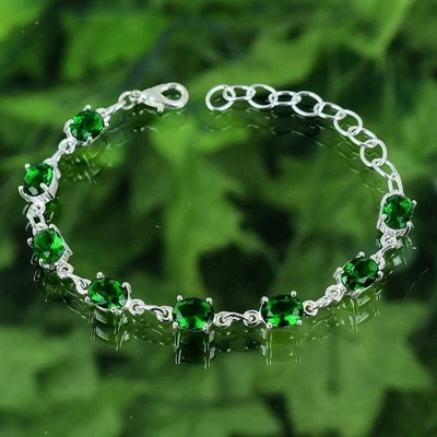 Chrome Diopside Gemstone Handmade 925 Sterling Silver Jewelry Bracelet Size 7-8" - Image 1 of 4