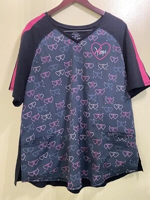 Infinity Hope Cherokee Scrub Top Stretchy Breast Cancer Awareness V Neck Top 2XL - Image 1 of 4