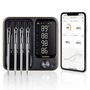 INKBIRD Meat Thermometer Wirefree INT-14-BW WiFi Bluetooth Wireless BBQ Probe - Picture 1 of 13
