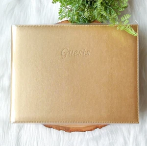 Italian Fiorentina Leather Gold Gilded Embossed Italy Wedding Funeral Guest Book - Picture 1 of 4